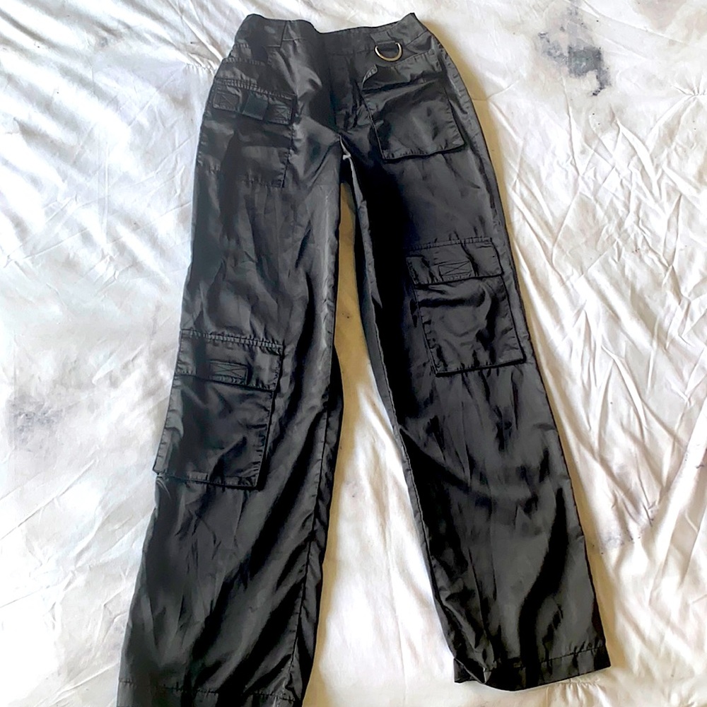 Silk black cargo pants